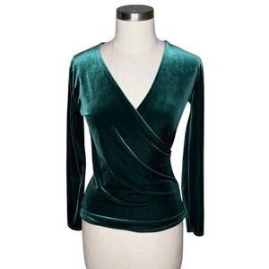 J.CREW Mercantile Velvet Faux Wrap Top Green V-Neck Women's Size XS Holiday Glam